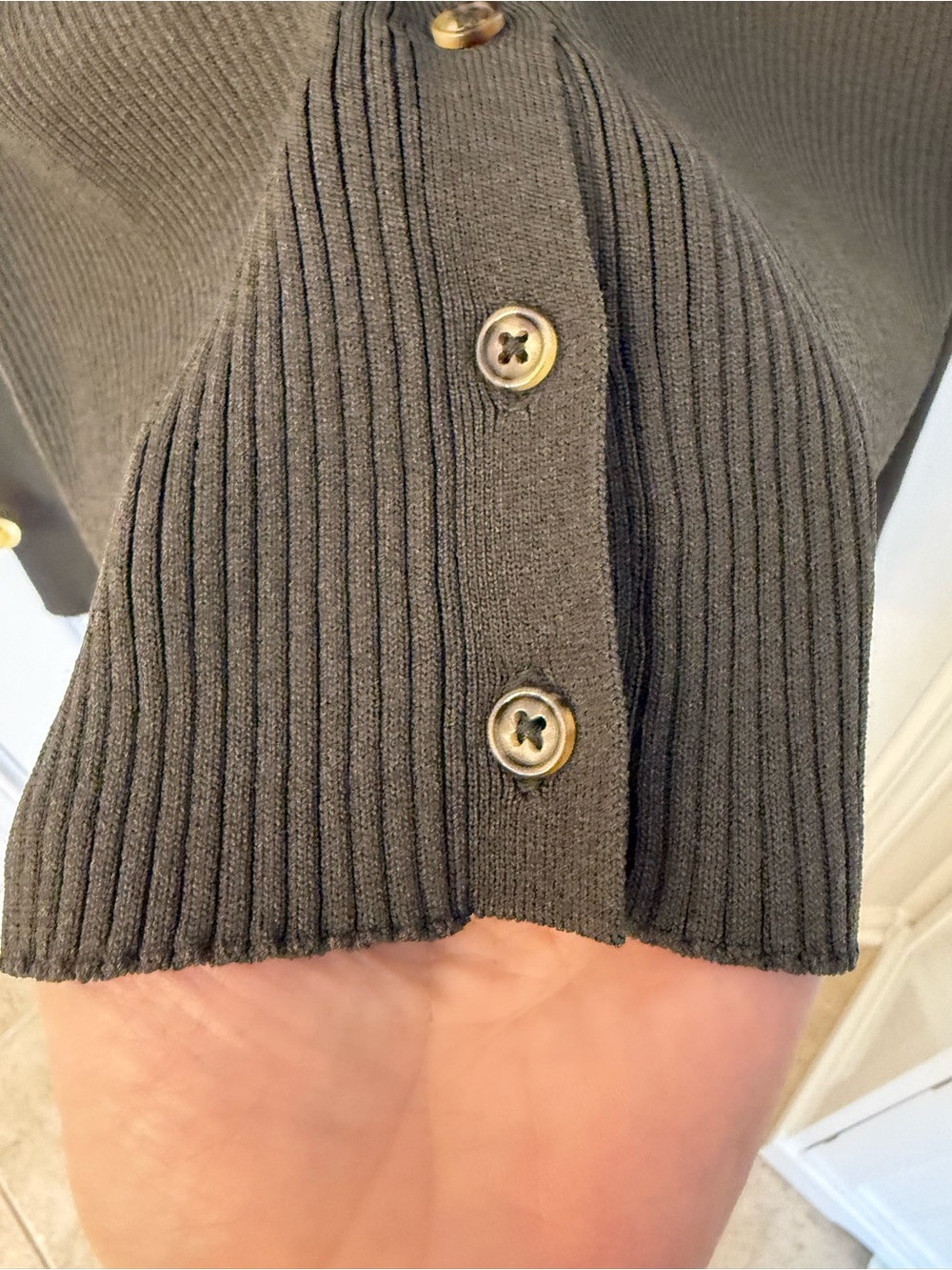 French Connection Olive Ribbed Button-Down Collar Top - Picture 3 of 4